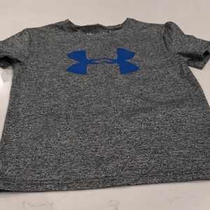 Under Armour Kids Heather Gray Tee with Blue Logo